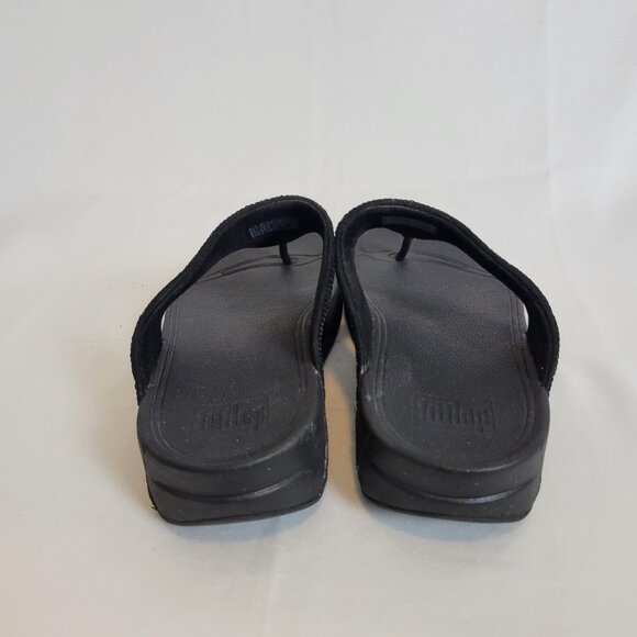 FitFlop Lulus Black Sequin Flip Flops Sandals Size 10 Women's Fitness Beach Walk - Picture 6 of 9